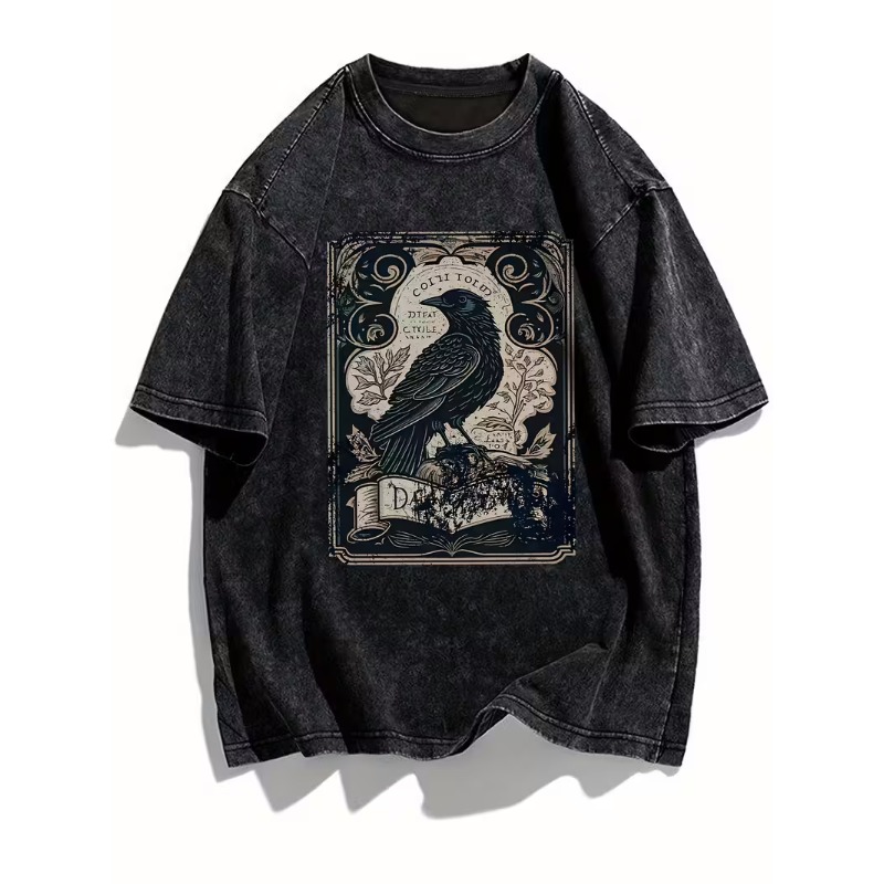 Men'S Gothic Formal Wear - Camiseta Vintage con Estampado de Cuervo