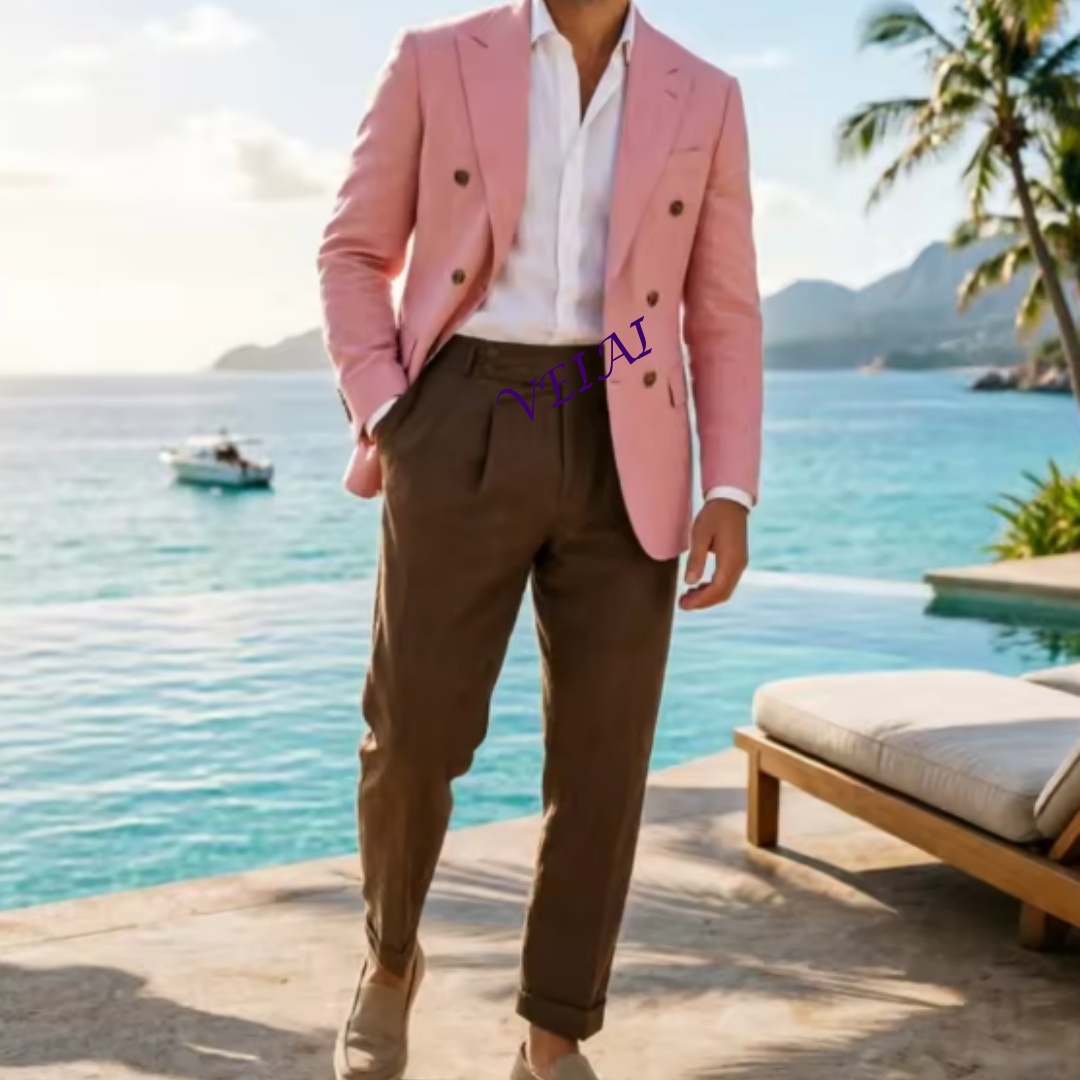 Elegant Formal Men'S Wear - Traje de Lino Beige de Dos