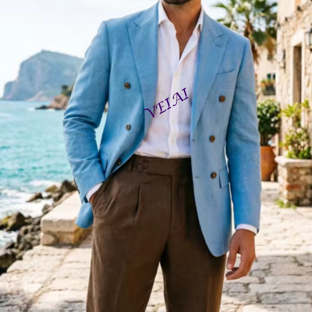 Traje de Lino Beige de Dos Pie - Elegant Formal Men'S Wear reseña y precio